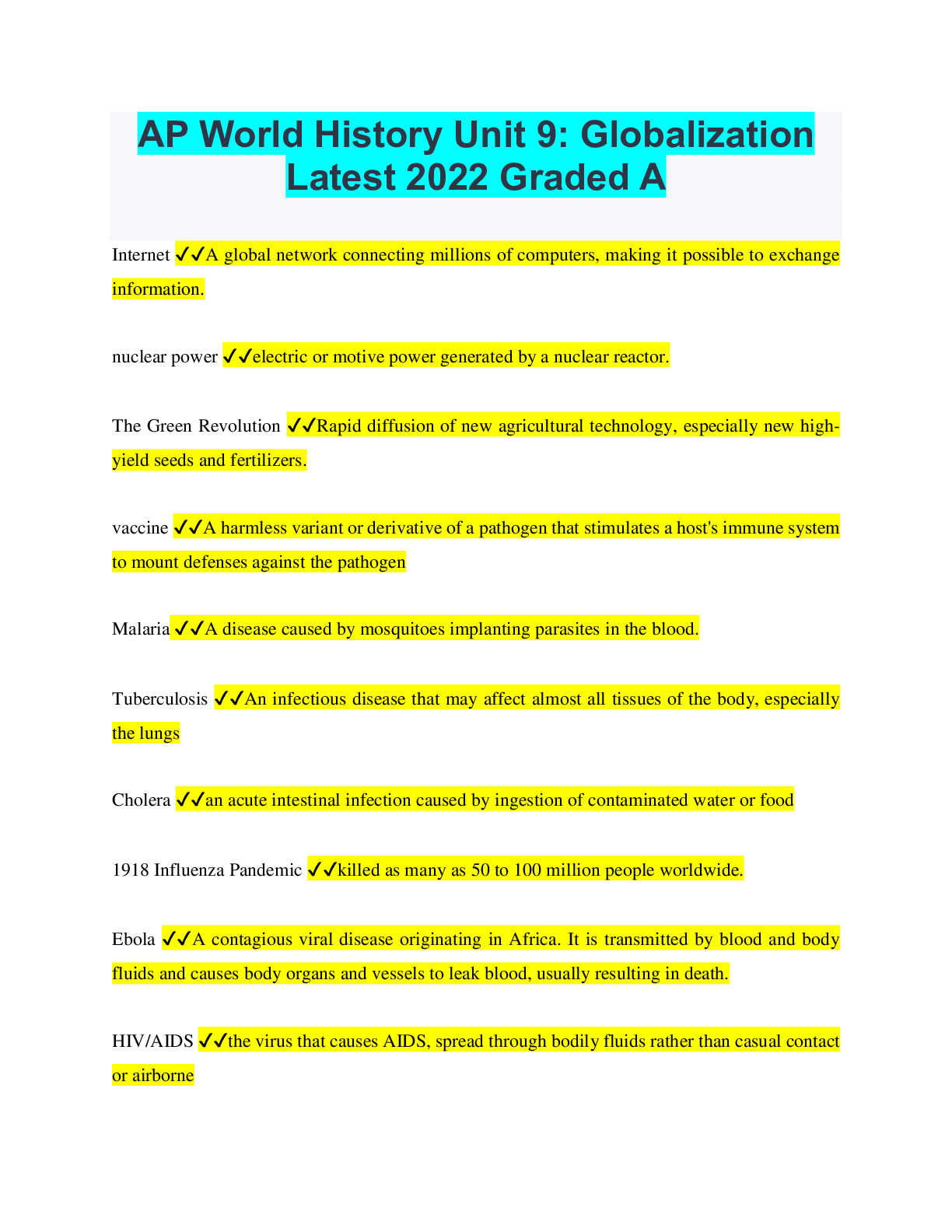 Preview of AP World History Unit 9: Globalization Latest 2022 Graded A